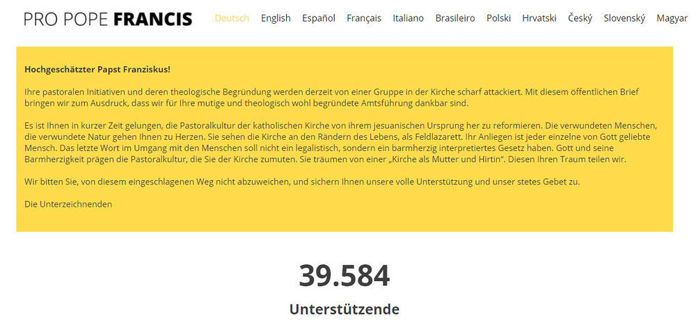 'Pro Pope Francis': Über 40.000 Unterzeichner aus 50 Nationen